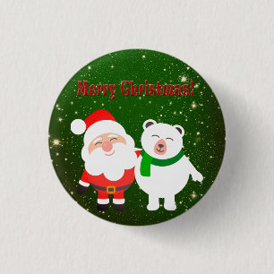 Badge Rond 2,50 Cm Sweet Sparkly Green, Père Noël et ours