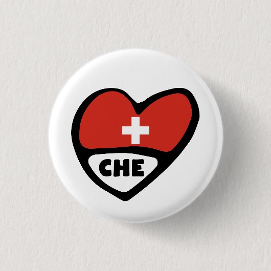 Badge Rond 2,50 Cm Switzerland Country Code Flag Heart Pin Badge, CHE (Devant)