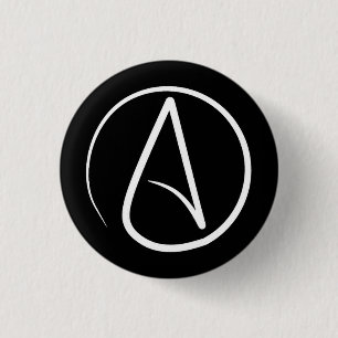 Badge Rond 2,50 Cm Symbole athée : blanc sur le noir