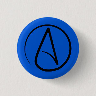 Badge Rond 2,50 Cm Symbole athée : noir sur bleu royal
