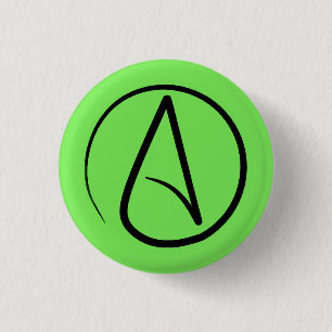 Badge Rond 2,50 Cm Symbole athée : noir sur le vert de chaux