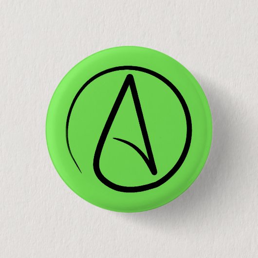 Badge Rond 2,50 Cm Symbole athée : noir sur vert citron (Devant)