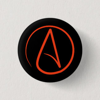 Badge Rond 2,50 Cm Symbole athée : orange sur le noir