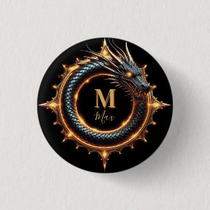 Badge Rond 2,50 Cm 🐉 Symbole de Dragon de Fantaisie de Nom Personnal