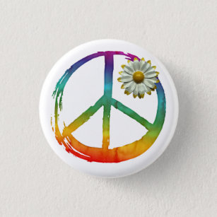 Badge Rond 2,50 Cm Symbole de la paix Hippie Love 1960s Signer Daisy 