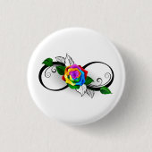 Badge Rond 2,50 Cm Symbole d'infini avec Rose arc-en-ciel (Devant)