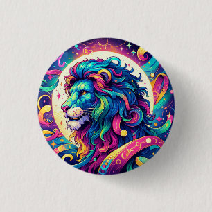 Badge Rond 2,50 Cm Symbole Horoscope Leo   Art Lion coloré