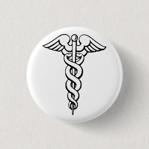 Badge Rond 2,50 Cm Symbole Médicale de Caduceus