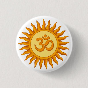 Badge Rond 2,50 Cm Symbole Om dans le soleil radiant Spirituel Hindou