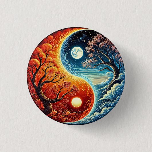 Badge Rond 2,50 Cm Symbole Yin-Yang complexe montrant le feu, l'eau (Devant)