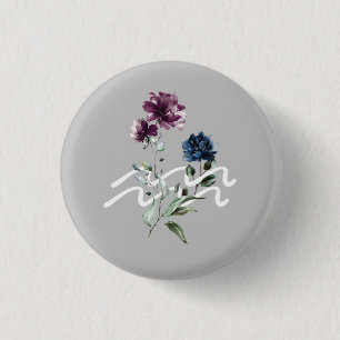 Badge Rond 2,50 Cm Symbole zodiaque d'Aquarius floral moderne