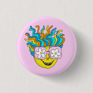 Badge Rond 2,50 Cm Sympathique caractère souriant avec lunettes roses