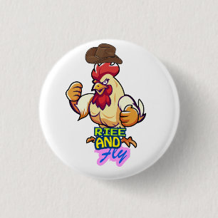 Badge Rond 2,50 Cm T-Shirt "Poulet Drôle S'envole"