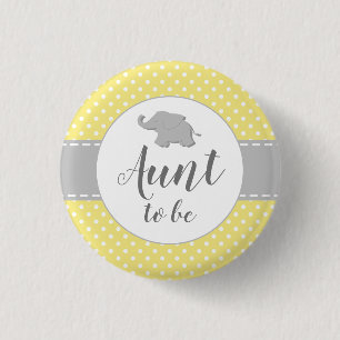 Badge Rond 2,50 Cm Tante future bébé Shower éléphant jaune