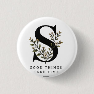 Badge Rond 2,50 Cm Tapisserie Monogramme S Floral - Les Belles Choses