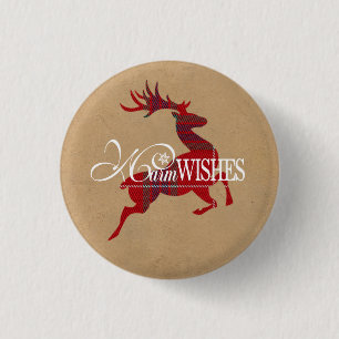 Badge Rond 2,50 Cm Tartan rouge de renne de Vœux chaleureux ID589