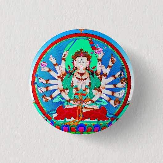 Badge Rond 2,50 Cm Tatouage tibétain Cool Cundhi Bodhisattva (Devant)