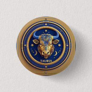 Badge Rond 2,50 Cm Taureau doré dans un cercle du zodiaque cosmique