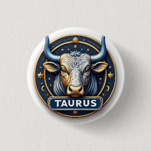 Badge Rond 2,50 Cm Taureau Zodiaque Emblème Taureau Avec Anneau Doré
