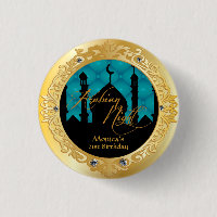 Teal et mille et une nuits d'or bouton rond de 1