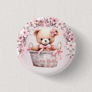 Badge Rond 2,50 Cm Teddy Bear Baby Girl Fleurs roses Soirée Élégante
