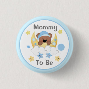 Badge Rond 2,50 Cm Teddy Bear Lune Stars Baby Boy Shoy Maman To Be