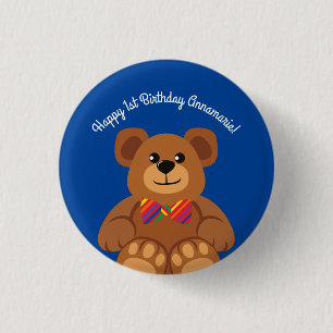 Badge Rond 2,50 Cm Teddy Bear Rainbow Cute 1ère fête anniversaire