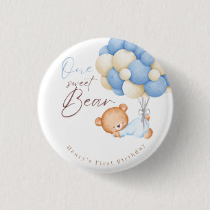 Badge Rond 2,50 Cm Teddy Bear Watercolor Garçon 1er fête d'anniversai