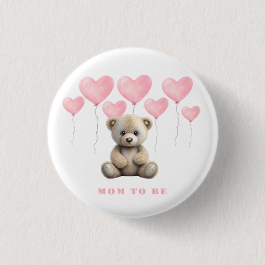 Badge Rond 2,50 Cm Teddy Ours rose Ballons Fille Maman à être (Devant)