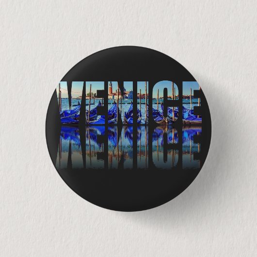 Badge Rond 2,50 Cm Texte de Venise avec réflexion (Devant)