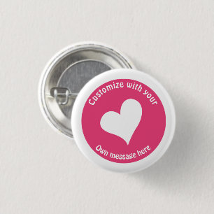 Badge Rond 2,50 Cm Texte personnalisé Coeur blanc sur rose