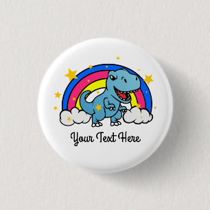Badge Rond 2,50 Cm Texte personnalisé Cute bleu Dinosaure arc-en-ciel