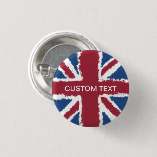 Badge Rond 2,50 Cm Texte personnalisé Union Jack Drapeau Art par Heva