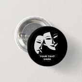 Badge Rond 2,50 Cm Théâtre Masque Comédie Tragédie Noir Blanc Personn (Devant & derrière)
