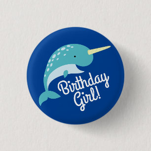 Badge Rond 2,50 Cm Thème de fête d'anniversaire de 1 an Narvals Océan