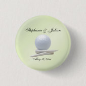 Badge Rond 2,50 Cm Thème de golf Mariage Noms verts et date (Devant)