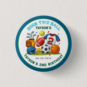 Badge Rond 2,50 Cm Thème de sport Né pour jouer Garçon 2ème anniversa