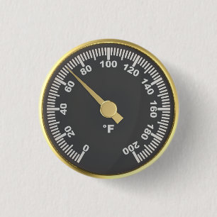 Badge Rond 2,50 Cm Thermomètre rond doré