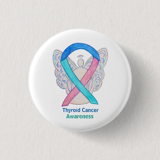 Badge Rond 2,50 Cm Thyroïde Cancer Sensibilisation Ruban Angel Bouton (Devant)