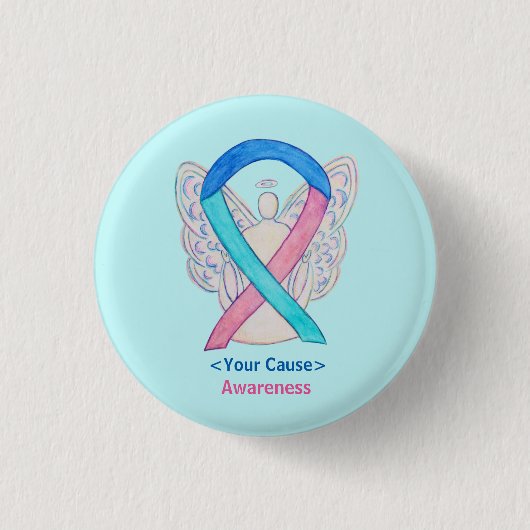 Badge Rond 2,50 Cm Thyroïde Cancer Sensibilisation Ruban Angel Bouton (Devant)