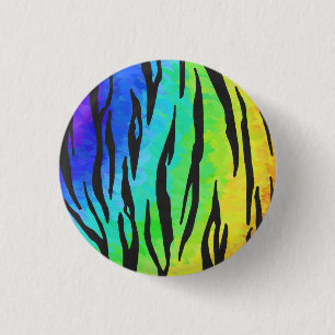 Badge Rond 2,50 Cm Tiger noir et arc-en-ciel
