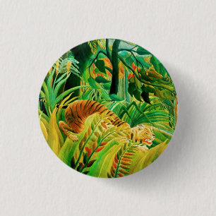 Badge Rond 2,50 Cm Tigre de Henri Rousseau dans un bouton tropical de
