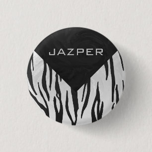 Badge Rond 2,50 Cm Tigre Monogramme noir et blanc