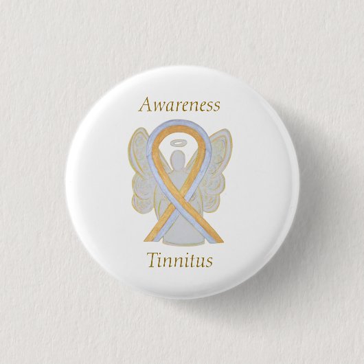 Badge Rond 2,50 Cm Tinnitus Gold/Silver Sensibilisation Ruban Angel P (Devant)