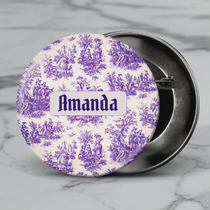 Badge Rond 2,50 Cm Toile de Jouy florale violette vintage monogramme