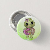 Badge Rond 2,50 Cm Tortue avec fleur (Devant & derrière)
