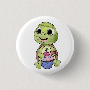 Badge Rond 2,50 Cm Tortue avec muffine 