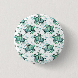 Badge Rond 2,50 Cm tortue de mer aquarelle verte motif bleu animal