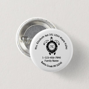 Badge Rond 2,50 Cm Tortue de mer noire Diamond Perdue Famille Adresse
