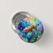 Badge Rond 2,50 Cm Tortue de mer peinte (Devant & derrière)